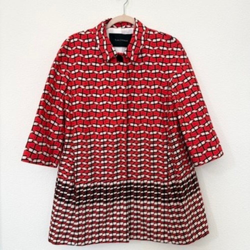 Tara Jarmon Red Graphic Print Statement Coat France Cotton Jacket Sz 40